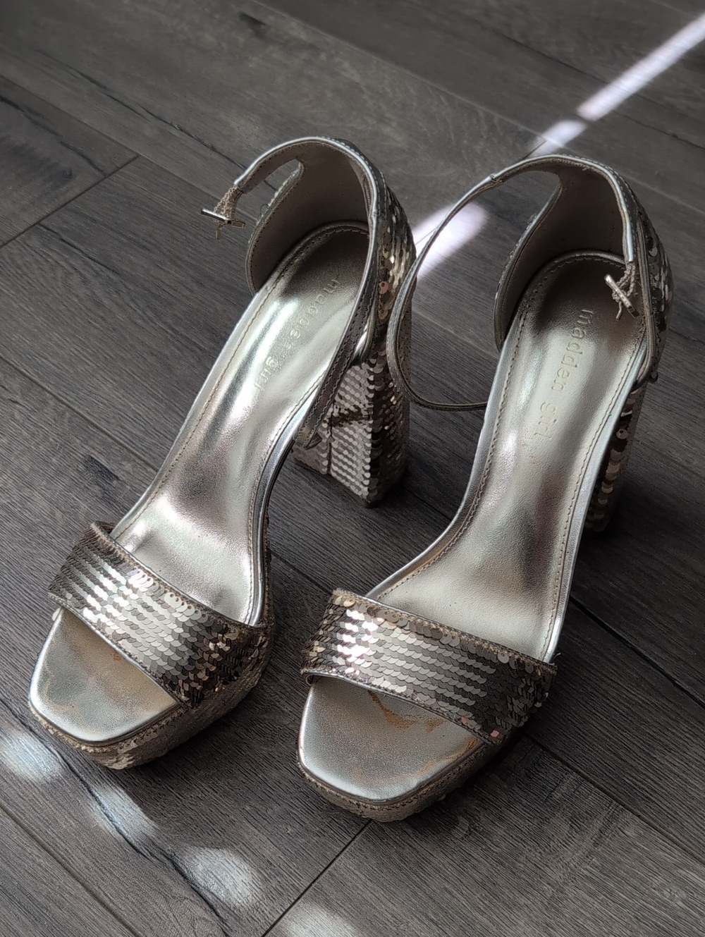 Madden Girl Gold Sequin Block Heel Sandals